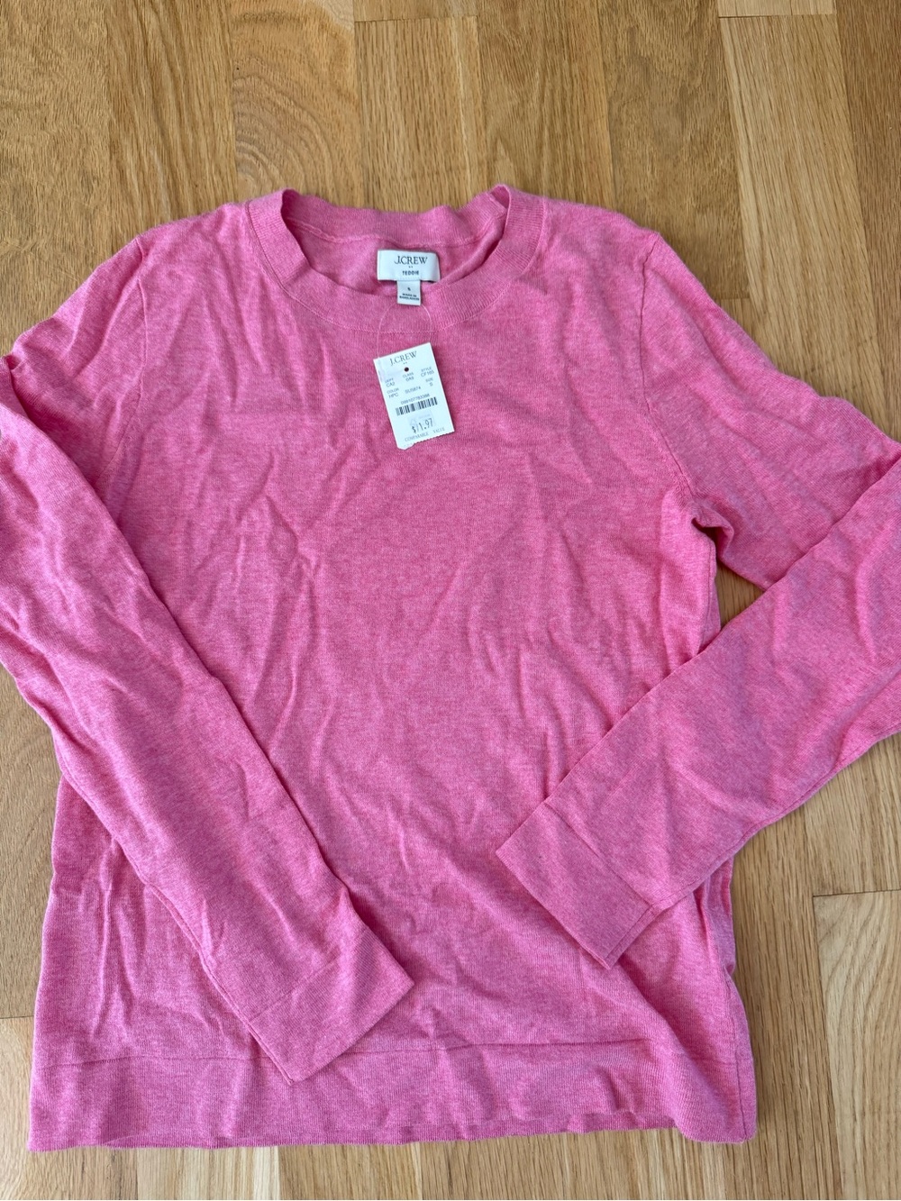 J. Crew Heathered Pink Long-Sleeve Crewneck Lightweight Sweater